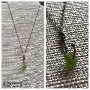 Lake Erie Green Beach Glass, Silver Fishing Hook Necklace
